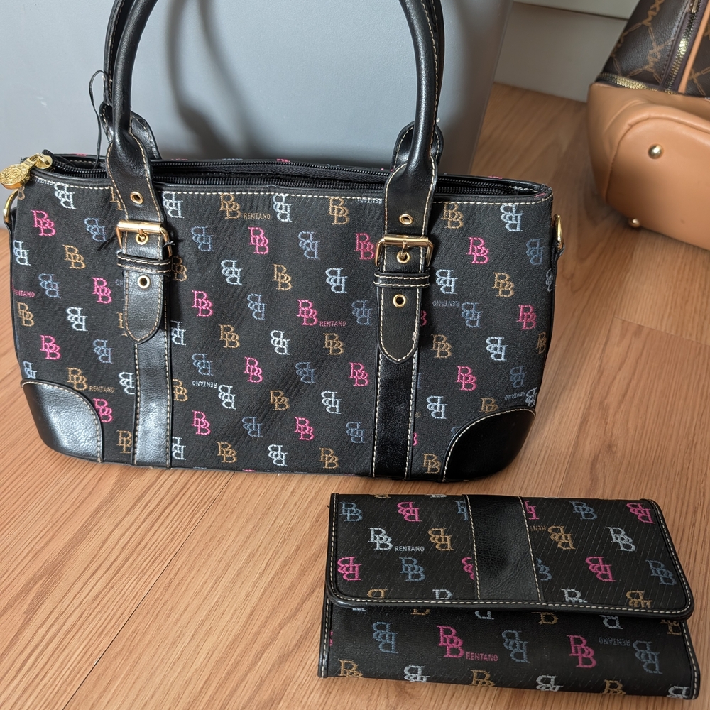 Black Multicolor Logo Satchel with Matching Wallet - Bentano